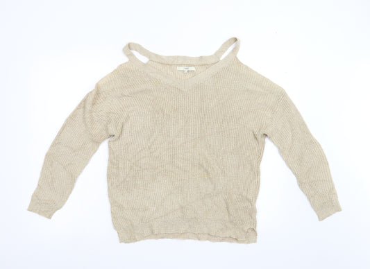 Front view of Next women’s gold knit jumper, size UK 14