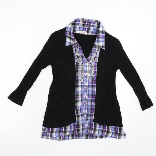 Le Grenier Womens Black Check Knit Pullover Jumper Size S