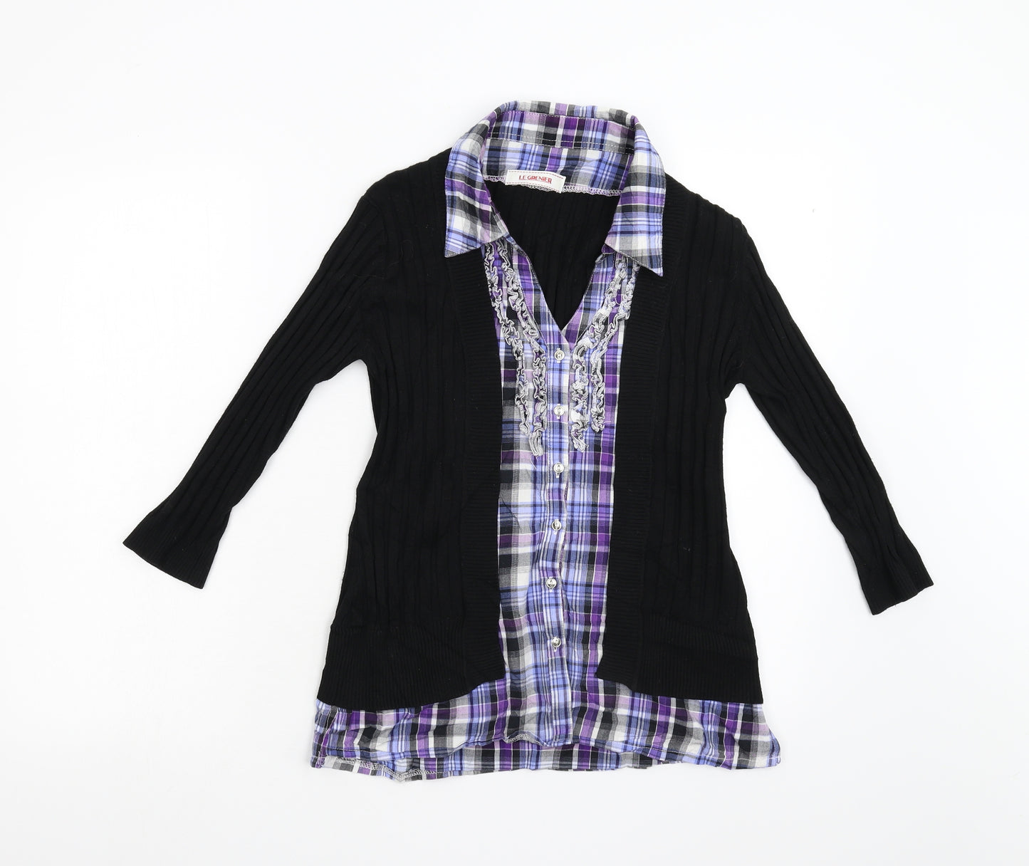 Le Grenier Womens Black Check Knit Pullover Jumper Size S