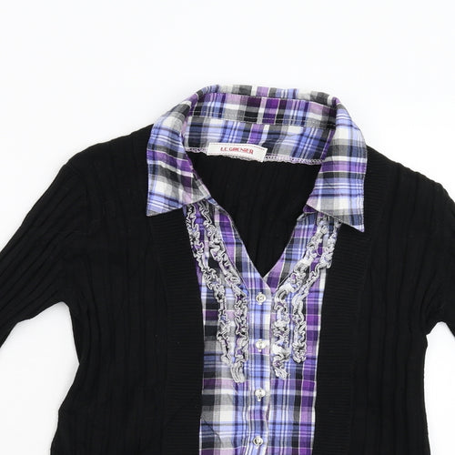 Le Grenier Womens Black Check Knit Pullover Jumper Size S