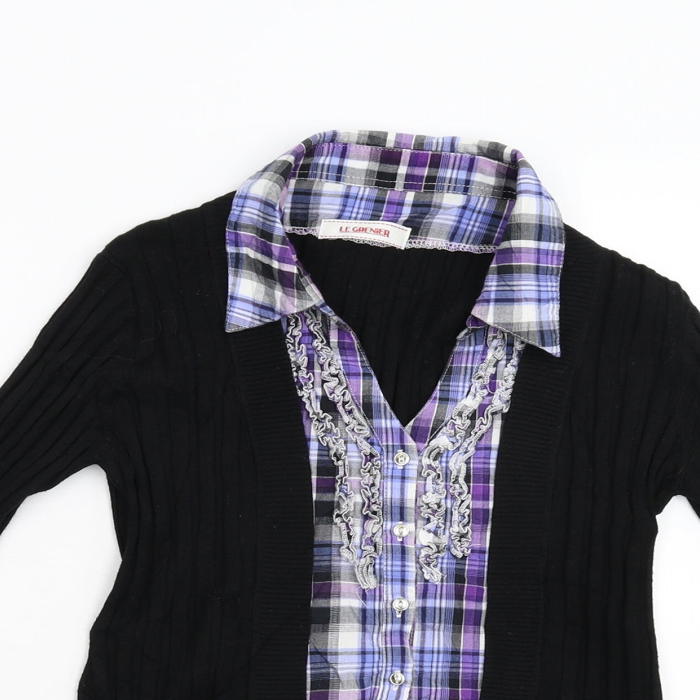Le Grenier Womens Black Check Knit Pullover Jumper Size S
