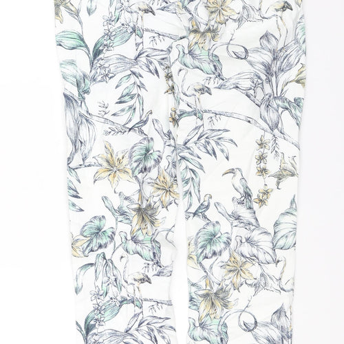 Zara Womens White Floral  Chino Trousers Size XS L24 in