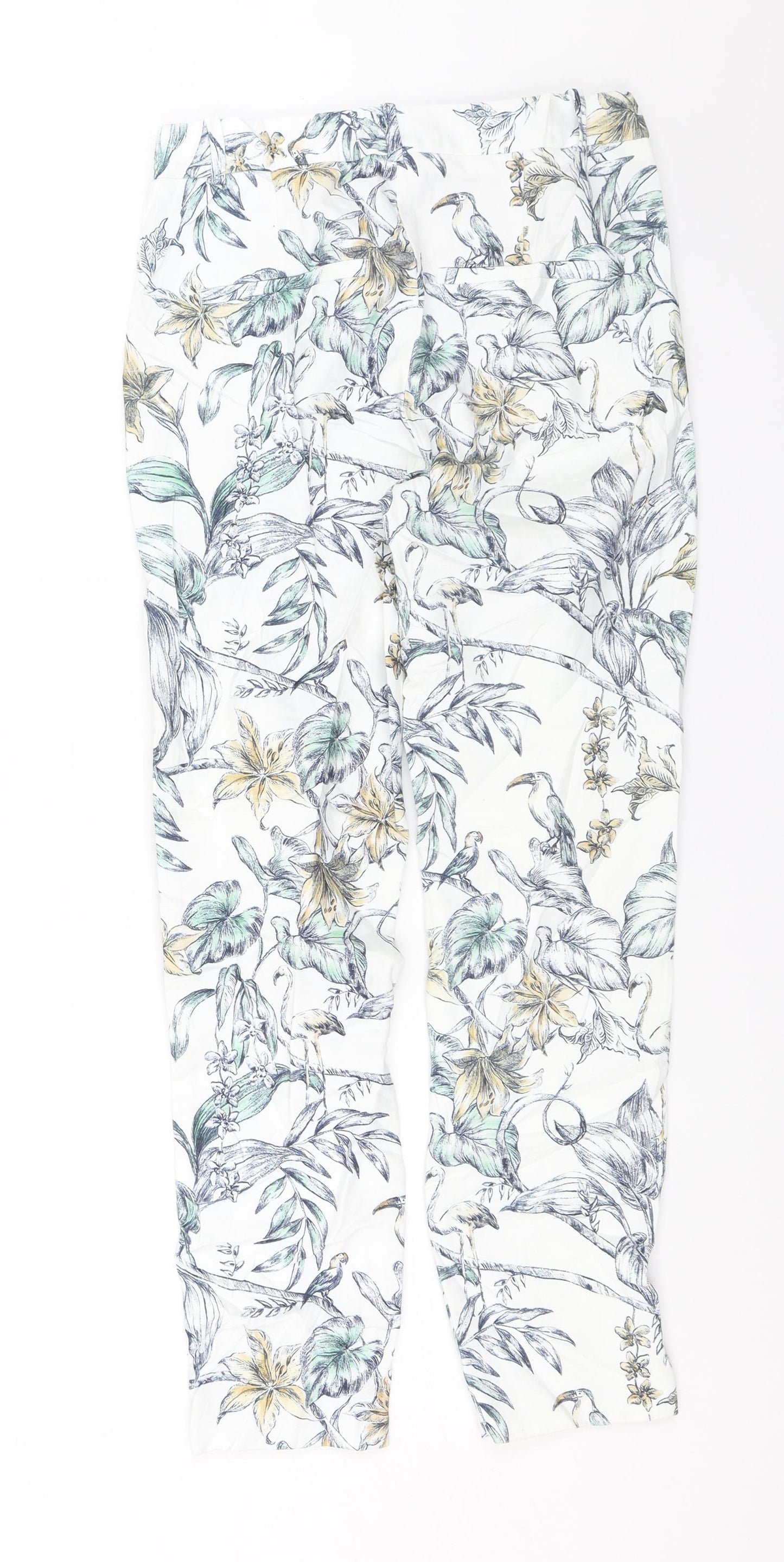 Zara Womens White Floral  Chino Trousers Size XS L24 in