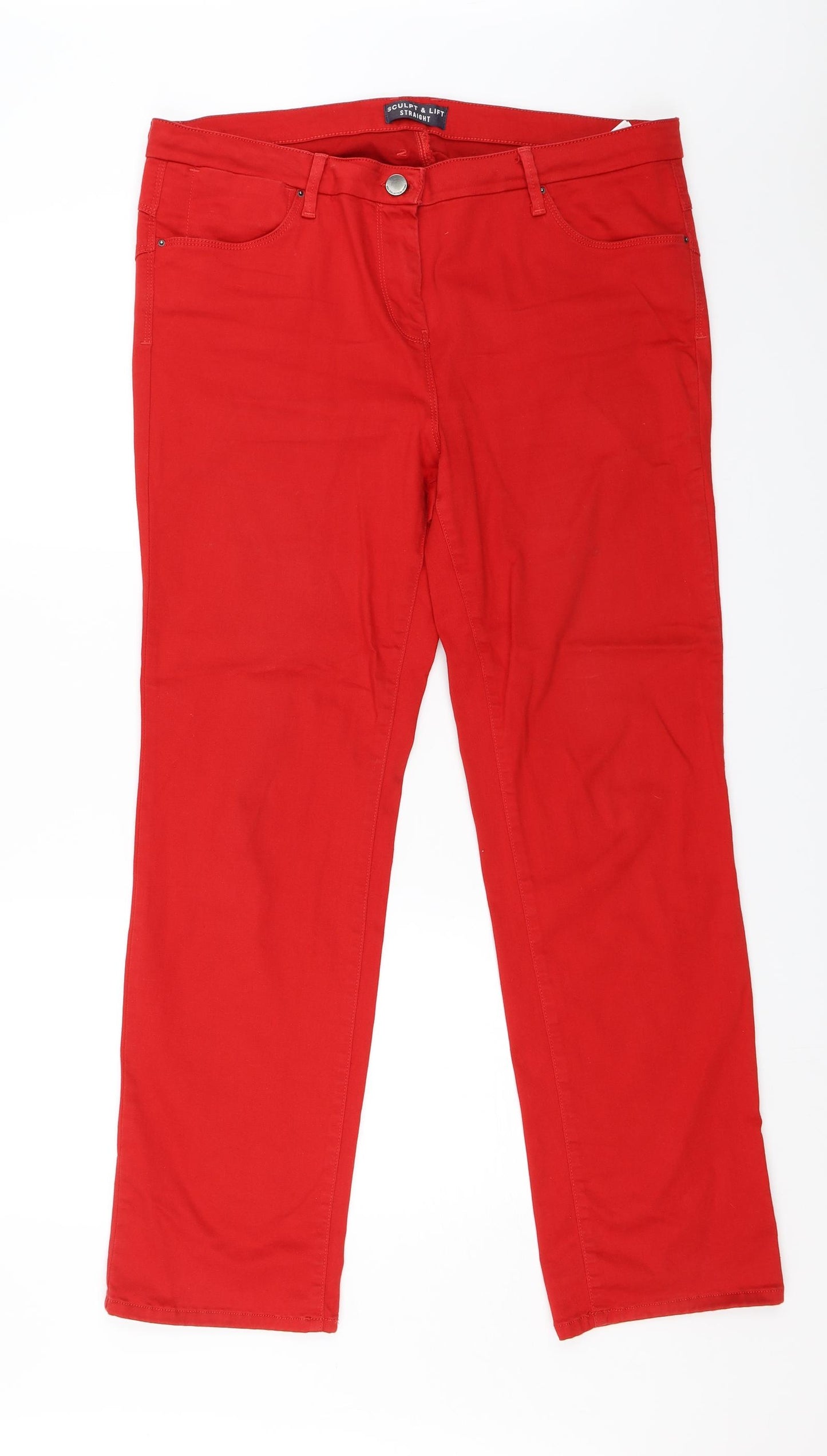 M&S Womens Red   Straight Jeans Size 18 L28 in