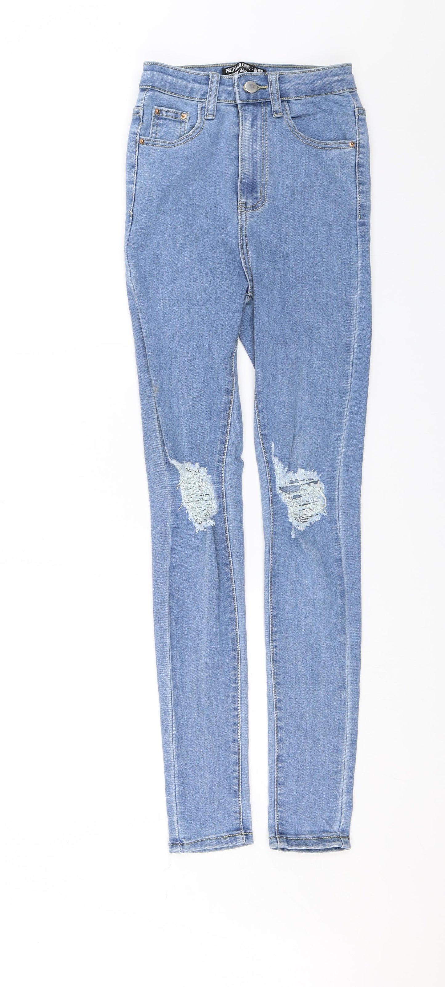 PRETTYLITTLETHING Womens Blue  Denim Skinny Jeans Size 4 L27 in