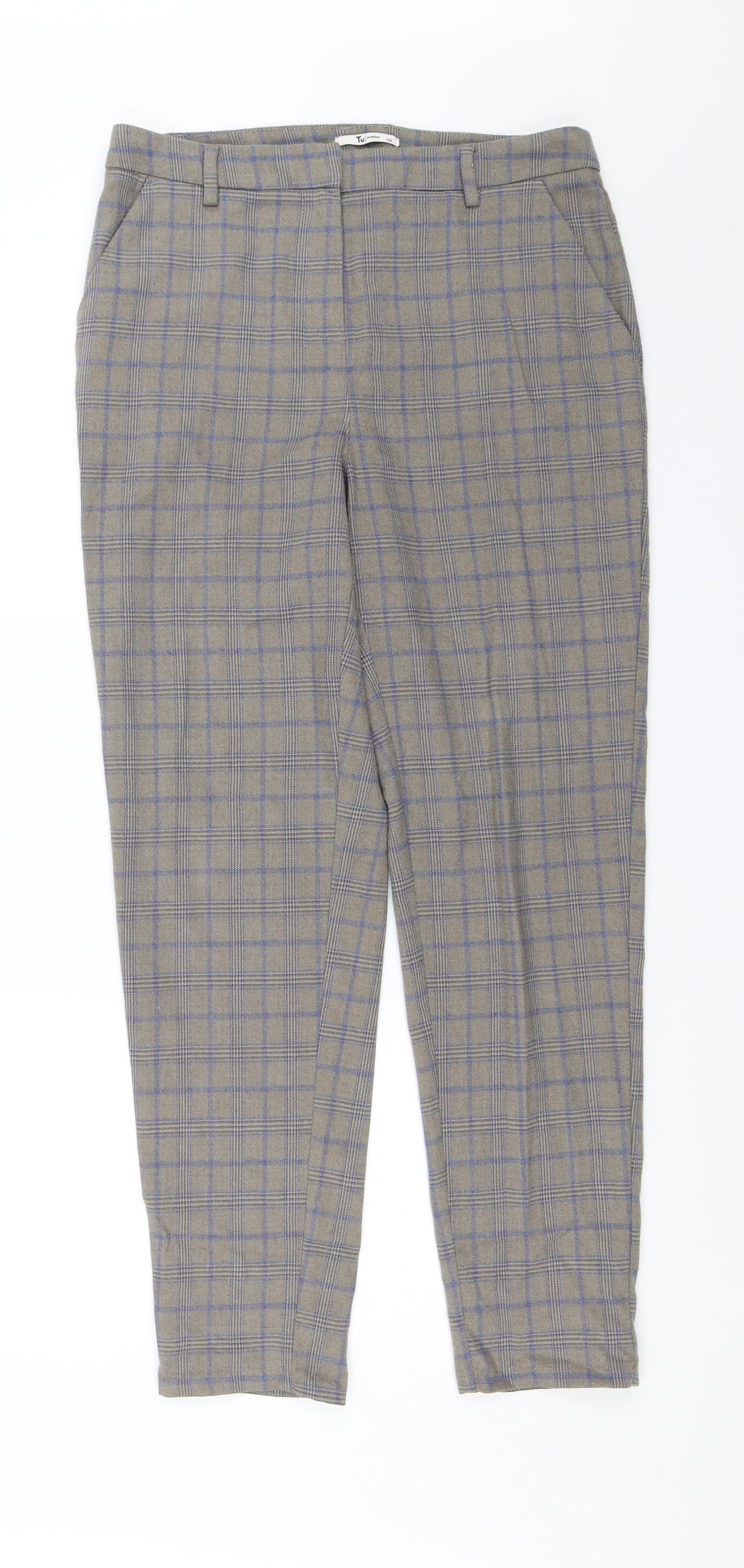 TU Womens Grey Plaid  Chino Trousers Size 12 L27 in