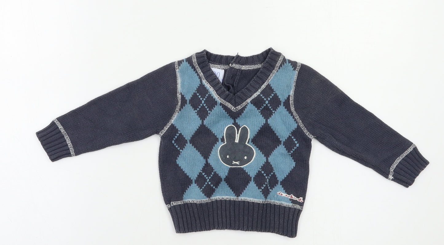 Niin Baby Blue Geometric  Pullover Jumper Size 12-18 Months  - Bunny