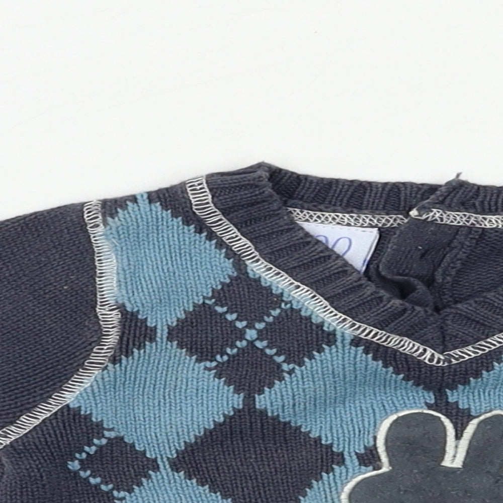 Niin Baby Blue Geometric  Pullover Jumper Size 12-18 Months  - Bunny