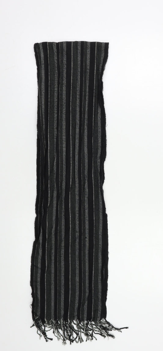 Front view of Preworn men’s black striped scarf size regular