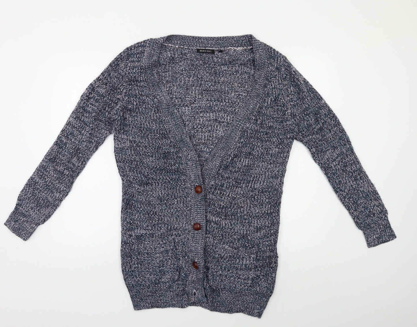 Brave Soul Womens Blue Herringbone  Full Zip Jumper Size S