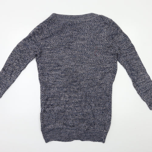 Brave Soul Womens Blue Herringbone  Full Zip Jumper Size S