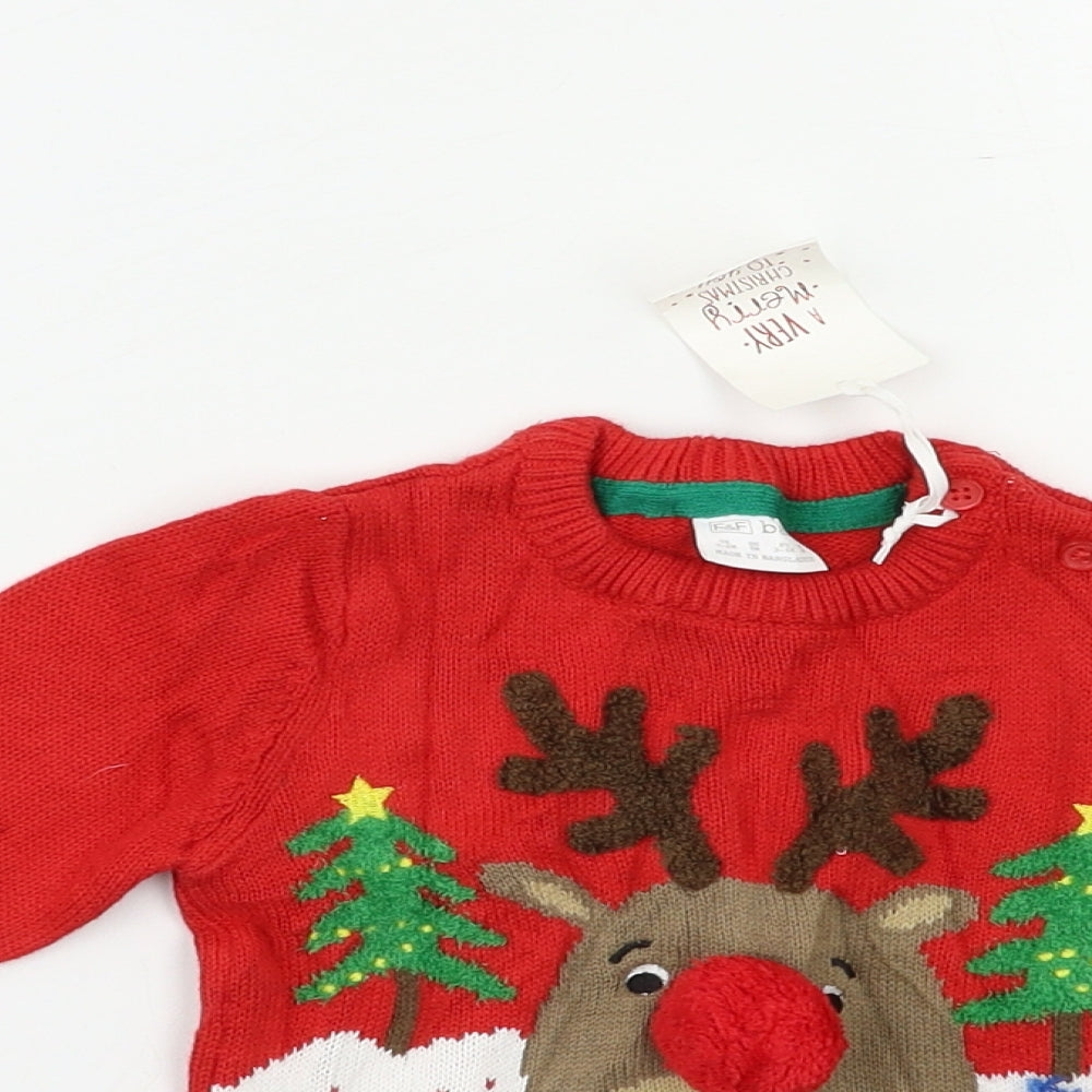 F&F Baby Red   Pullover Jumper Size 3-6 Months  - Xmas jumper