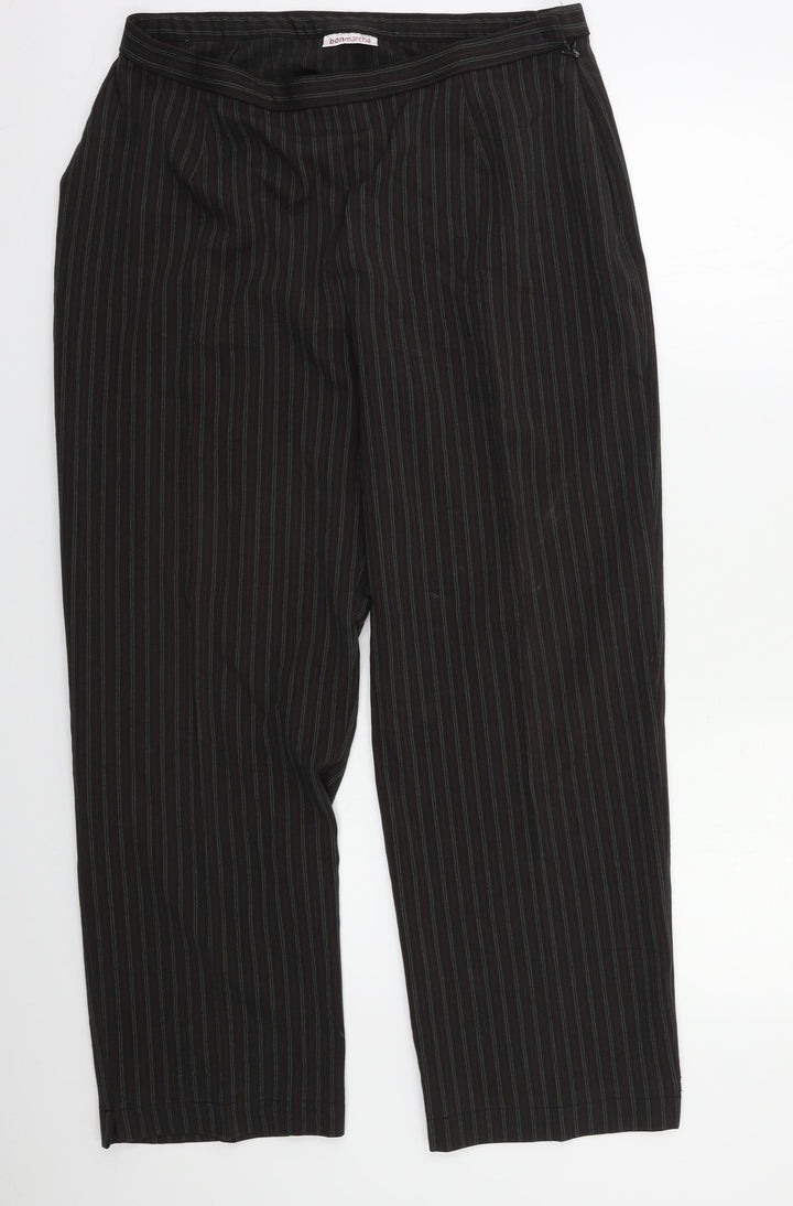 Bonmarché Womens Green Striped Dress Pants Trousers Size 16 L27 in