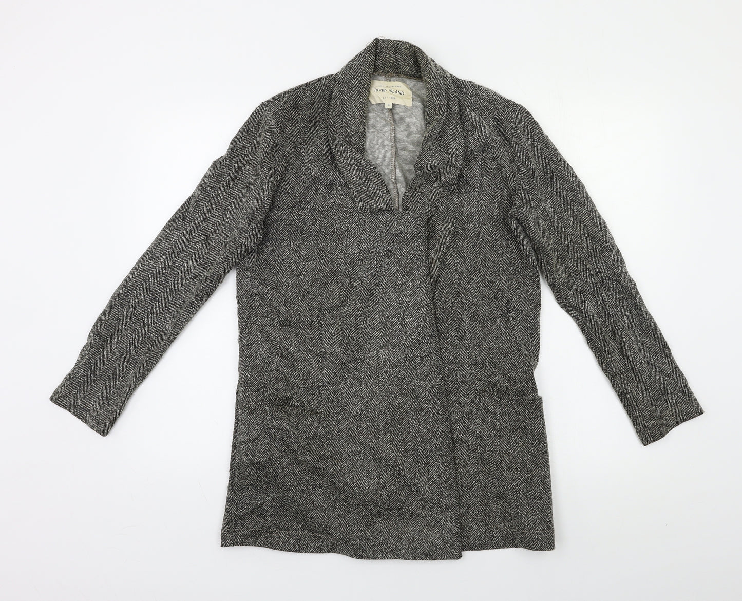 River Island Womens Grey Herringbone  Overcoat Blazer Size 8