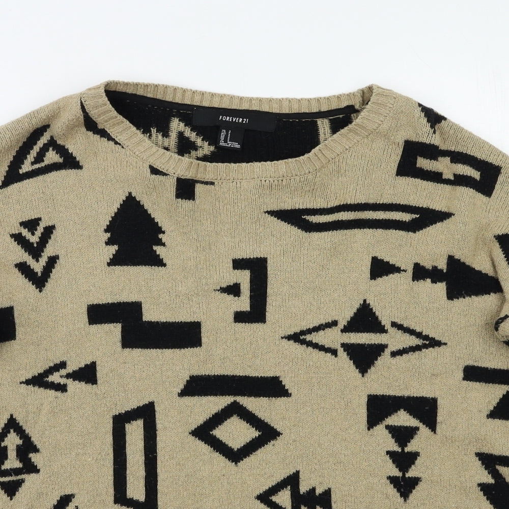 FOREVER 21 Womens Beige Geometric  Pullover Jumper Size S