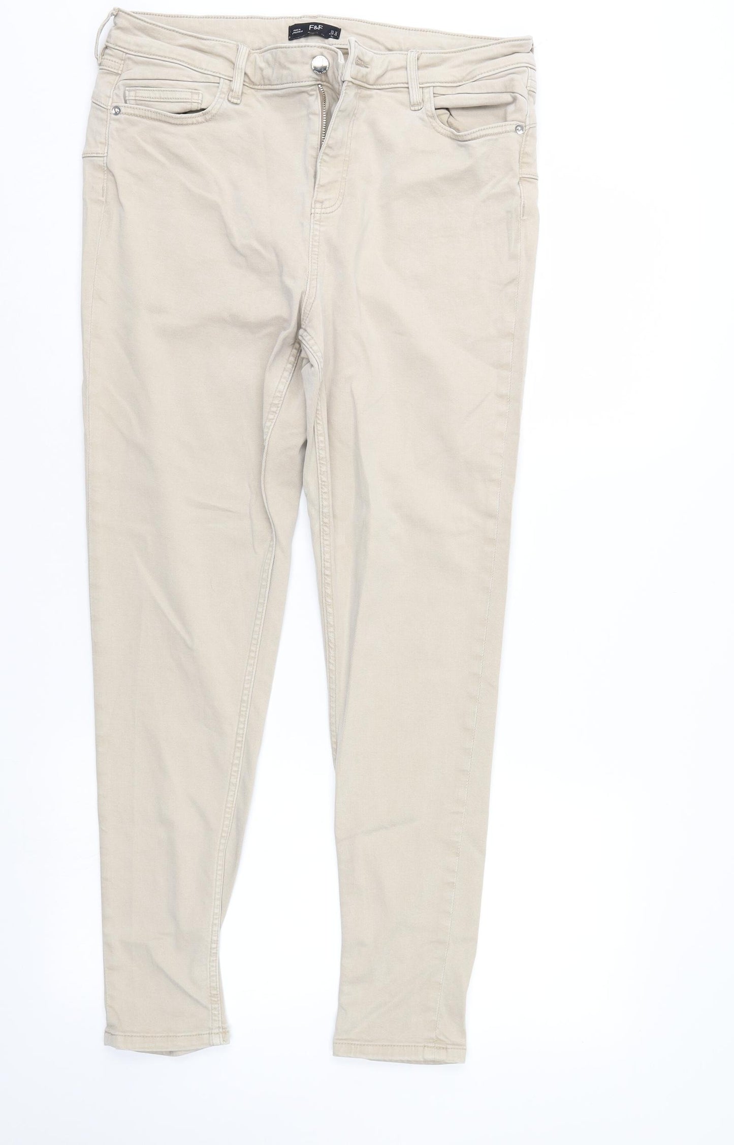 F&F Womens Ivory  Denim Straight Jeans Size 14 L29 in