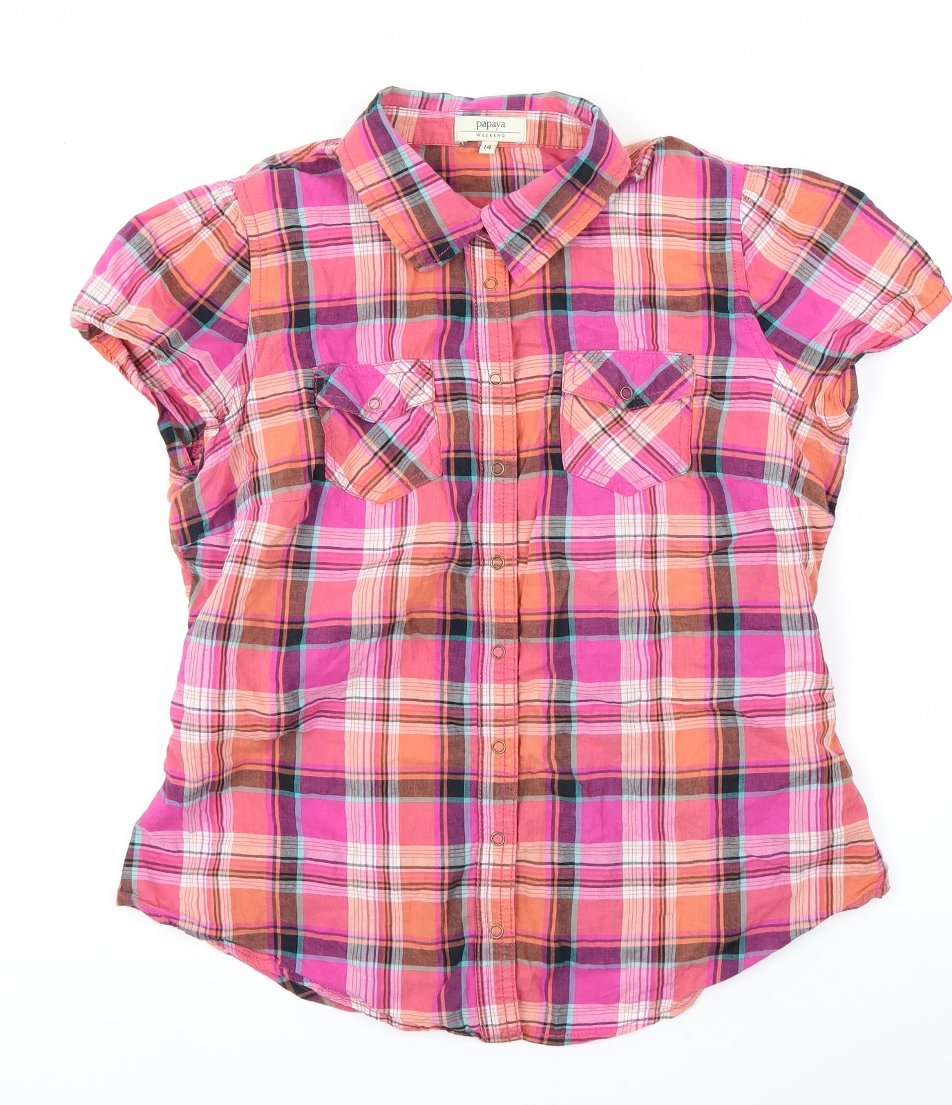 Papaya Womens Pink Check  Basic Button-Up Size 14