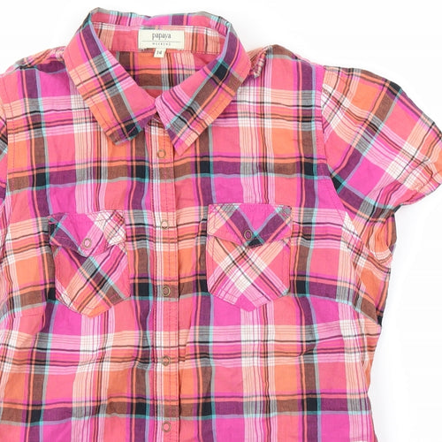 Papaya Womens Pink Check  Basic Button-Up Size 14