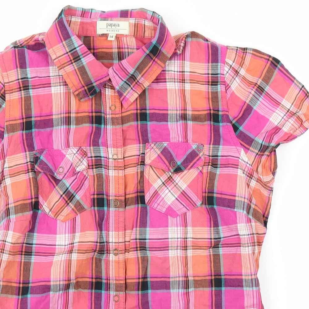 Papaya Womens Pink Check  Basic Button-Up Size 14