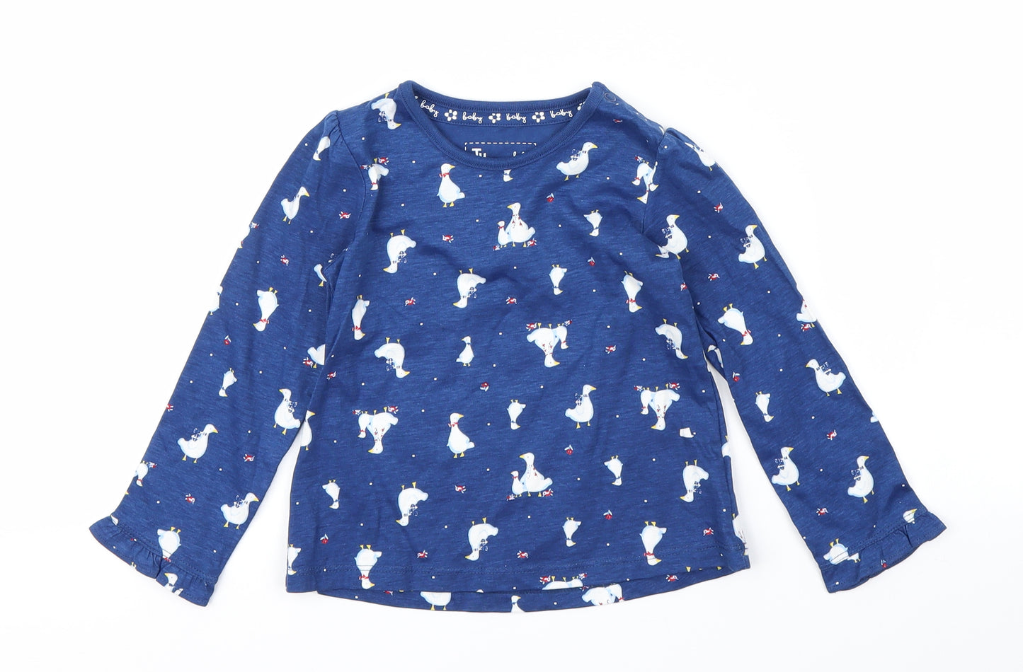 TU Girls Blue Animal Print  Basic T-Shirt Size 2 Years  - ducks