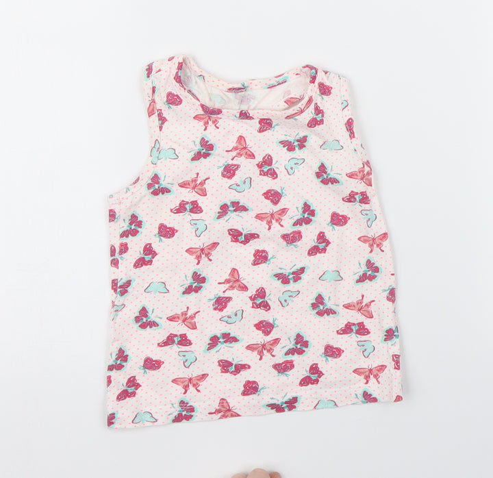 Young Dimension Girls White Animal Print  Basic Tank Size 2 Years  - butteflies