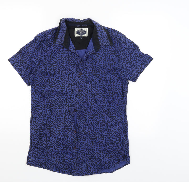 New Look Mens Blue Animal Print   Button-Up Size S