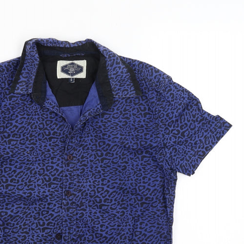New Look Mens Blue Animal Print   Button-Up Size S