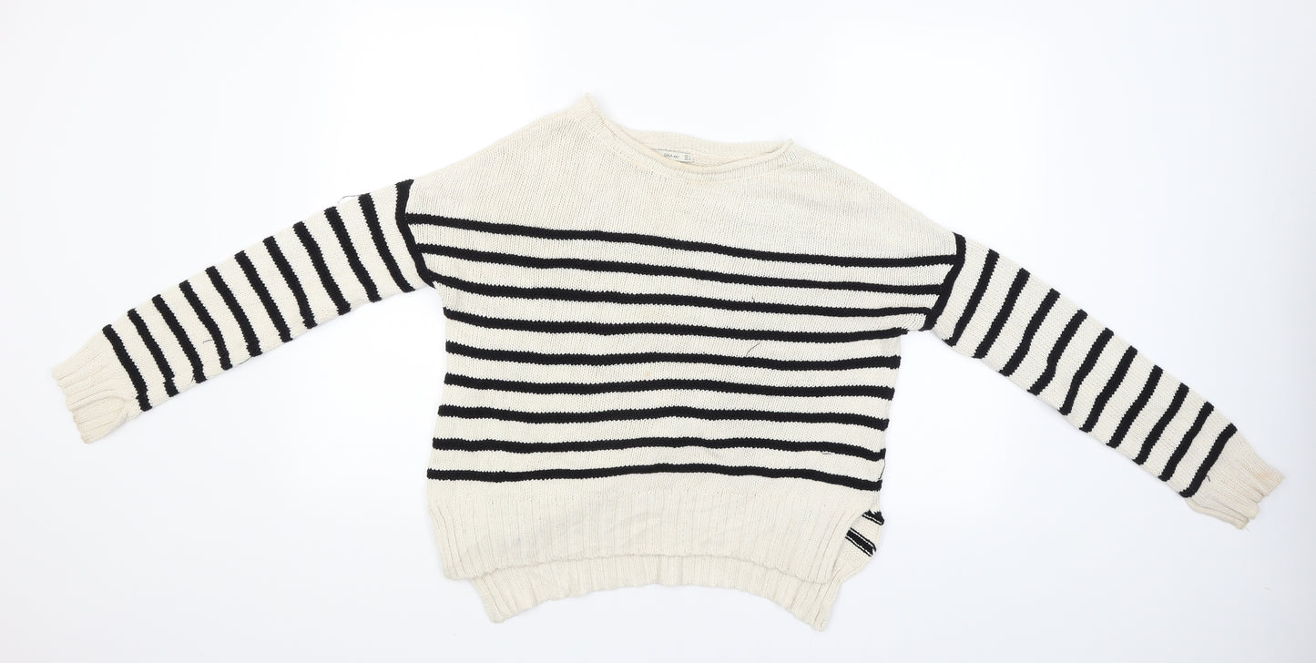Zara Womens White Striped  Pullover Jumper Size S