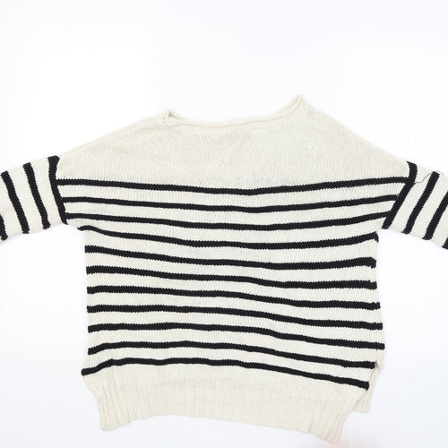 Zara Womens White Striped  Pullover Jumper Size S