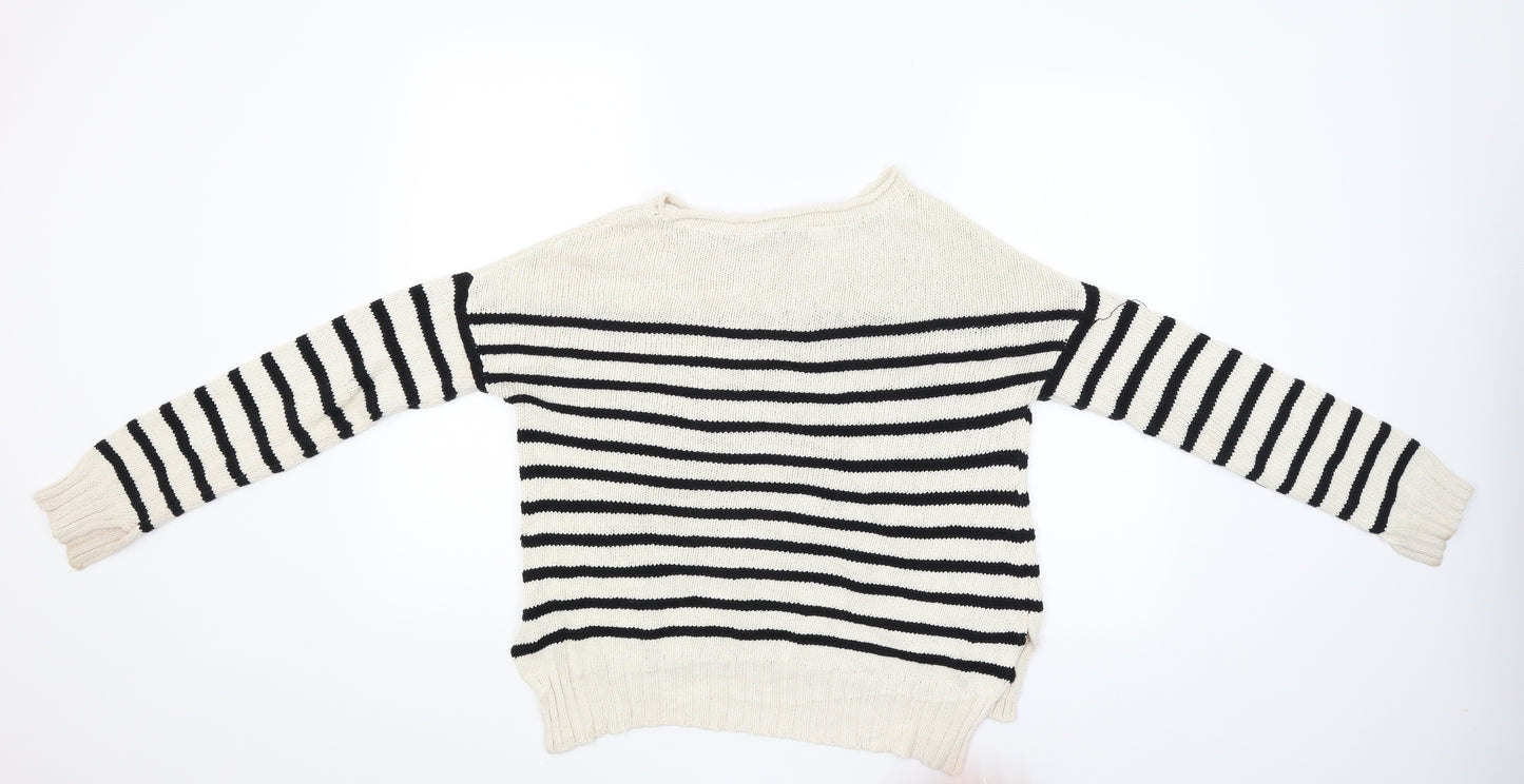 Zara Womens White Striped  Pullover Jumper Size S