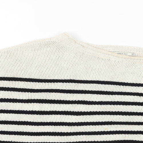 Zara Womens White Striped  Pullover Jumper Size S