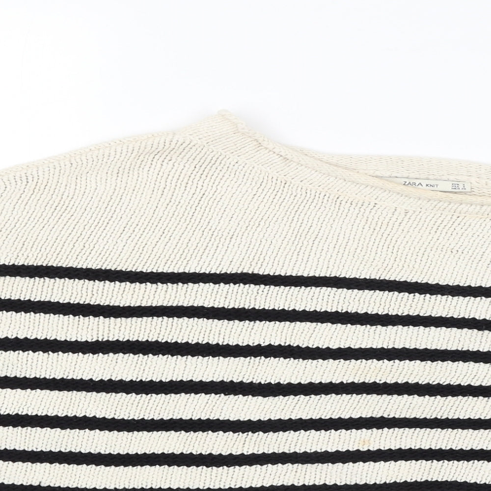 Zara Womens White Striped  Pullover Jumper Size S