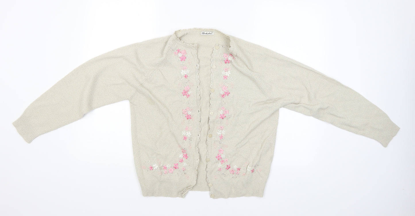 Berkertex Womens Beige Floral  Cardigan Jumper Size 14