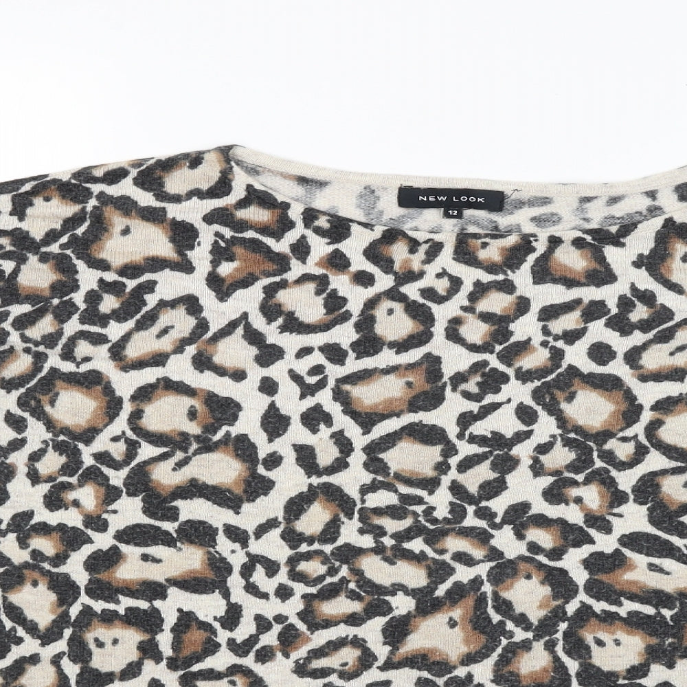 New Look Womens Beige Animal Print  Pullover Jumper Size 12