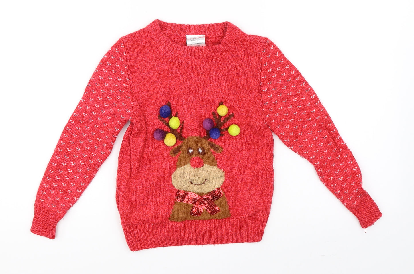 Lily & Dan Girls Pink  Knit Pullover Jumper Size 5-6 Years  - christmas