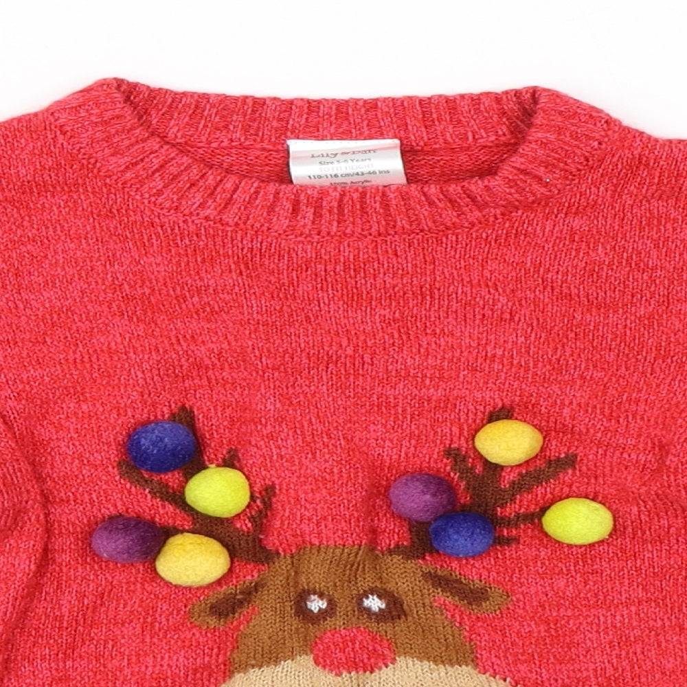 Lily & Dan Girls Pink  Knit Pullover Jumper Size 5-6 Years  - christmas