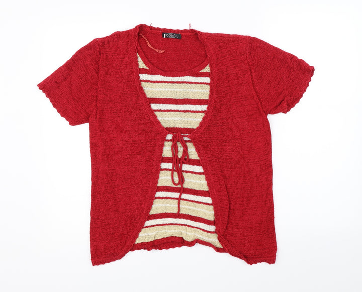 BM Womens Red Striped  Basic Blouse Size S