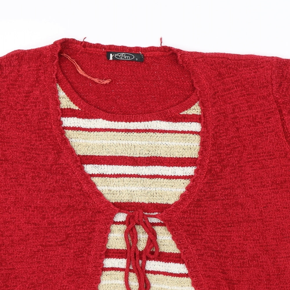 BM Womens Red Striped  Basic Blouse Size S