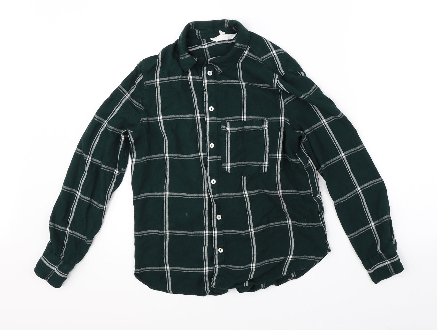 H&M Womens Green Check  Basic Button-Up Size 10