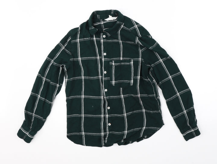 H&M Womens Green Check  Basic Button-Up Size 10