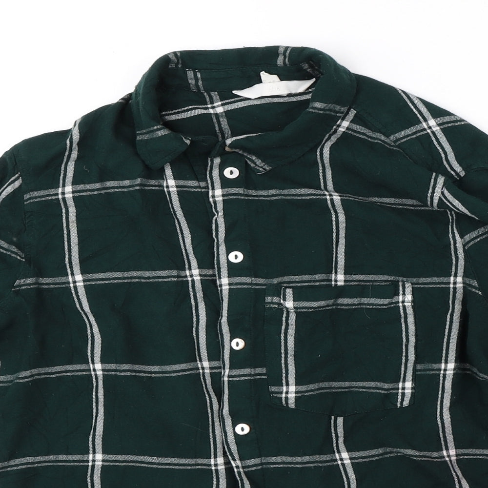 H&M Womens Green Check  Basic Button-Up Size 10