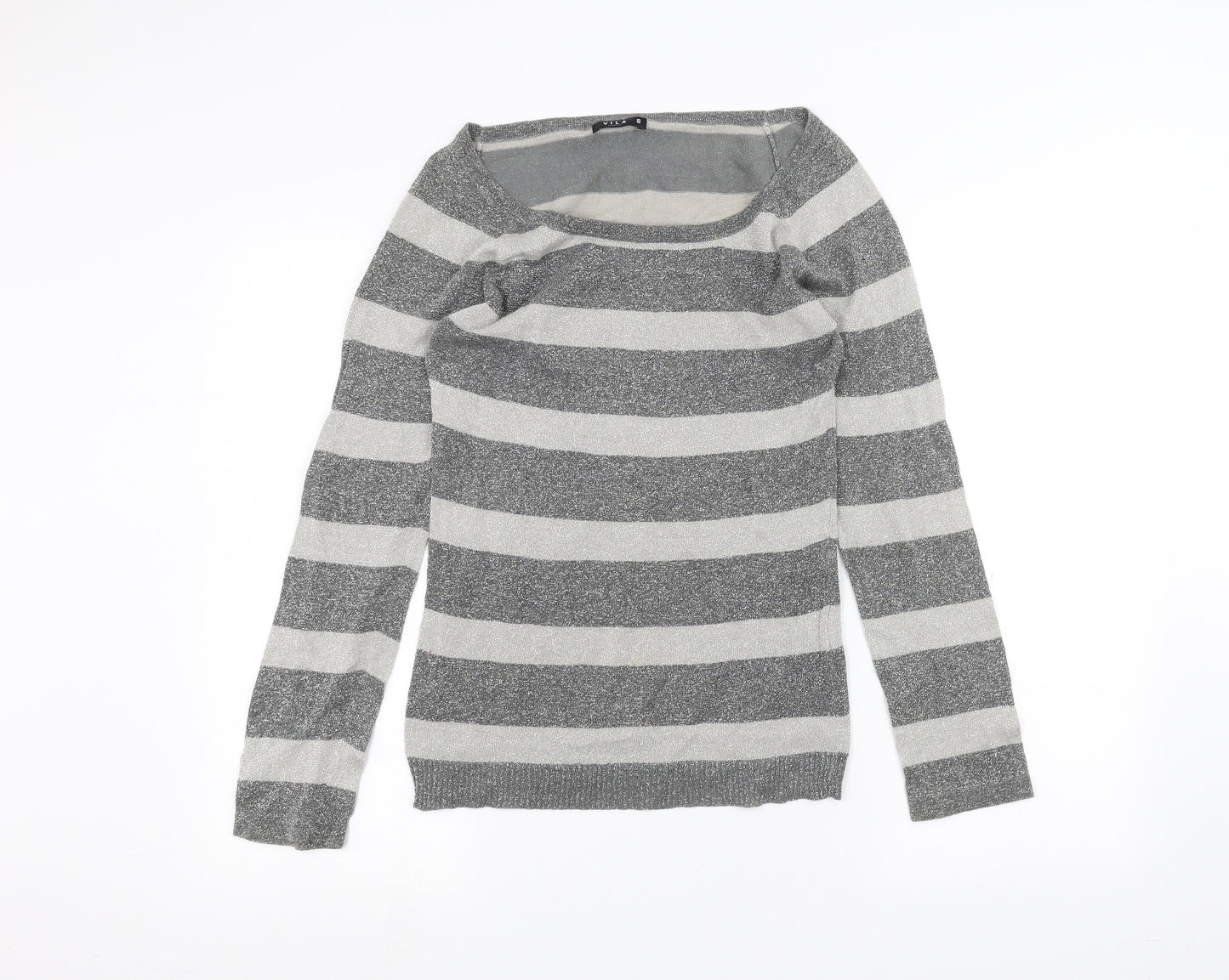 VILA Womens Grey Striped  Basic T-Shirt Size S