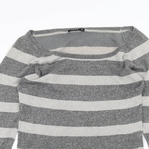 VILA Womens Grey Striped  Basic T-Shirt Size S