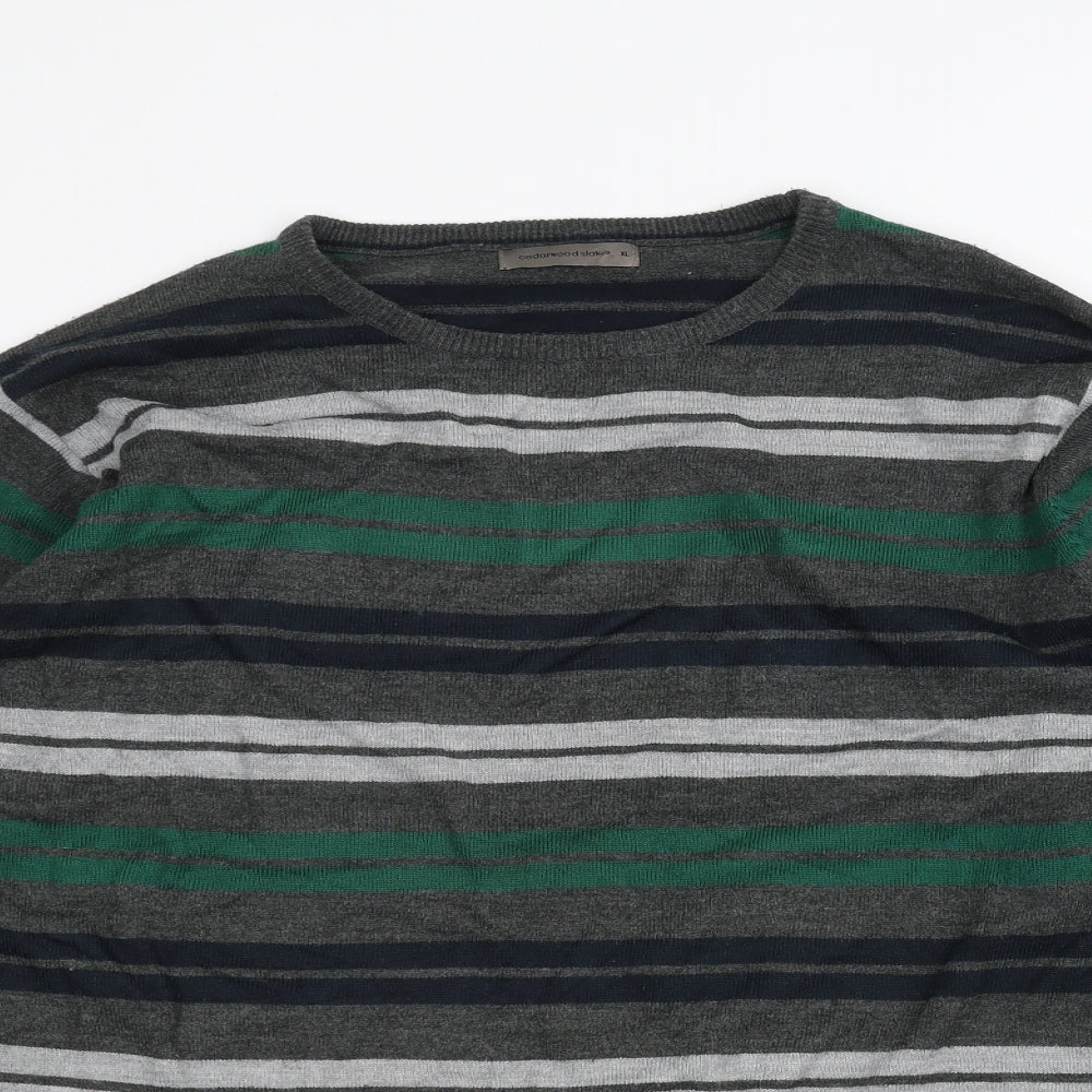 Cedar Wood State Mens Grey Striped  Pullover Jumper Size XL