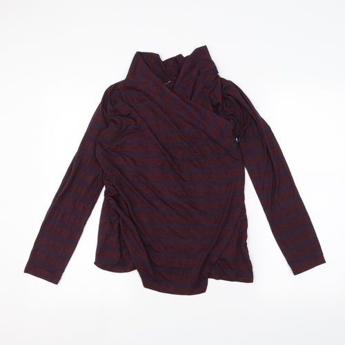 Marks and Spencer Womens Red Striped  Cardigan Jumper Size 10