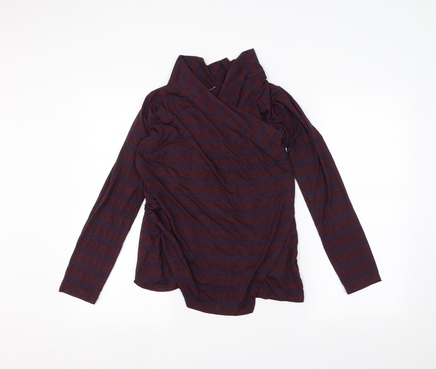 Marks and Spencer Womens Red Striped  Cardigan Jumper Size 10