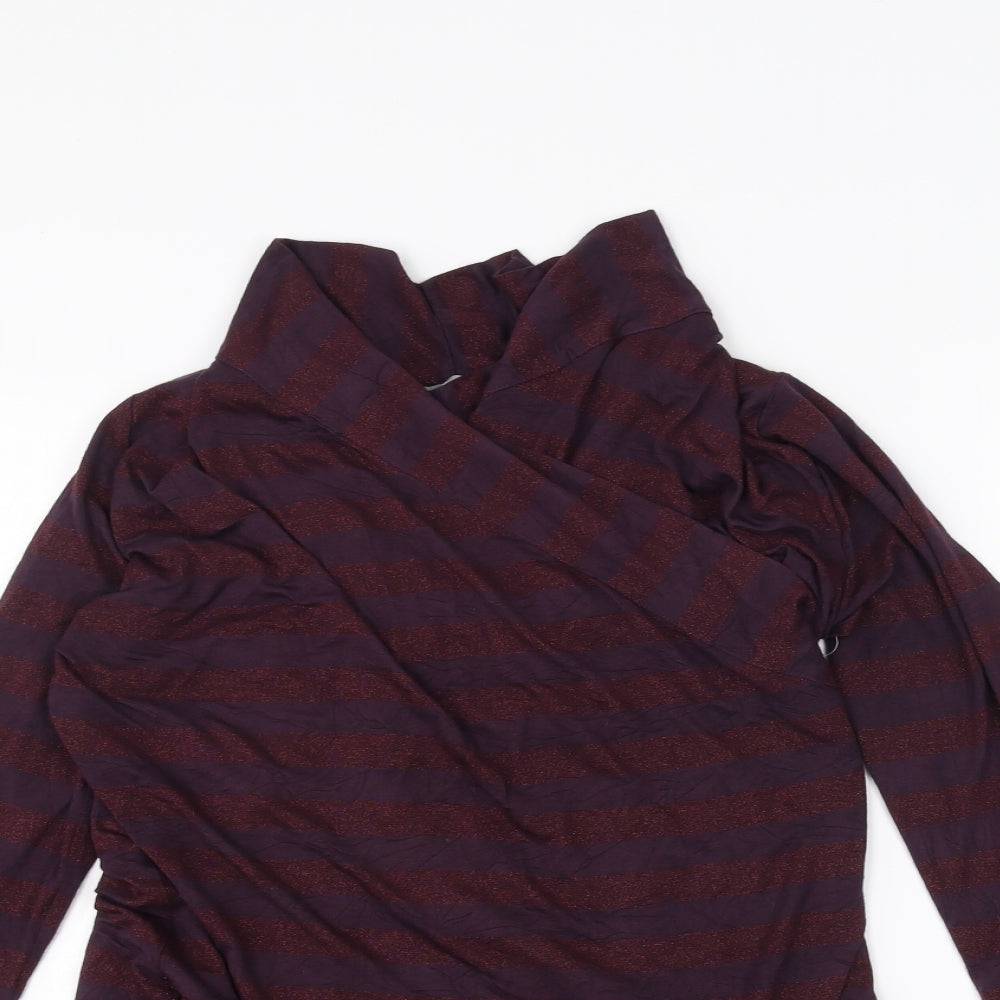 Marks and Spencer Womens Red Striped  Cardigan Jumper Size 10