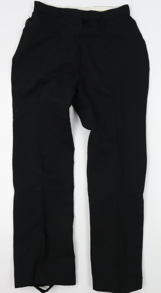 Front view of Helanca women’s black trousers, size L, 30-inch leg - running, foot loop