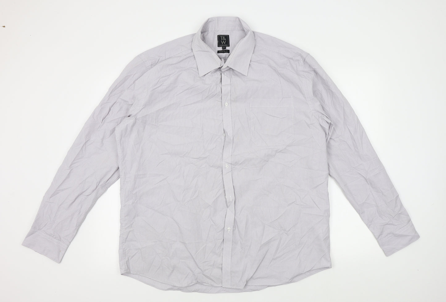 Taylor & Wright Mens Grey Striped   Button-Up Size 17  - 17 1/2