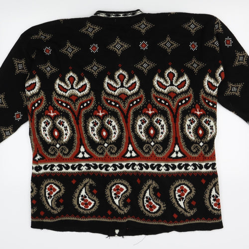 Bellisimo Womens Black Fair Isle  Cardigan Jumper Size L